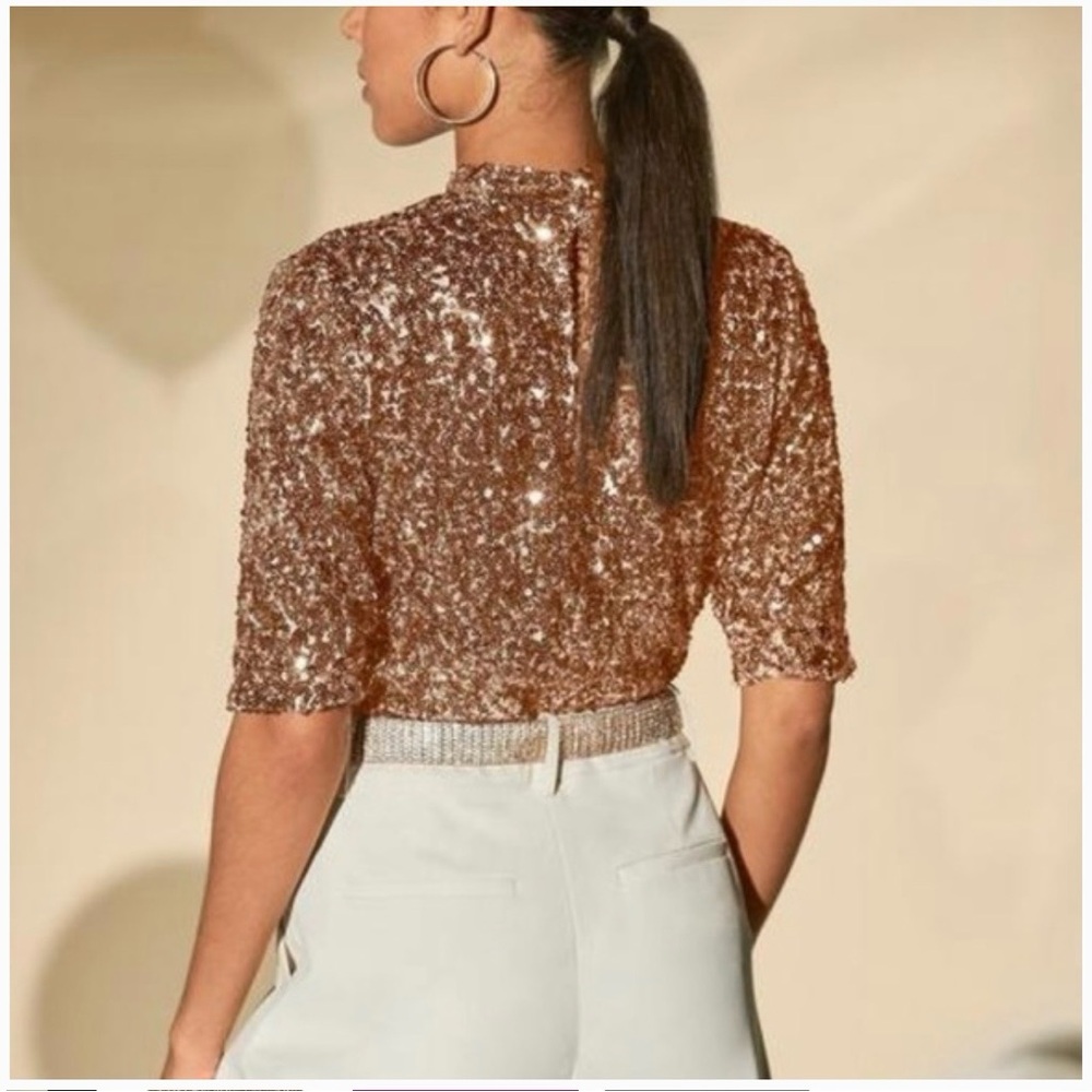 Boston Proper Sequin Blouse in Bronze - Picture 2 of 9